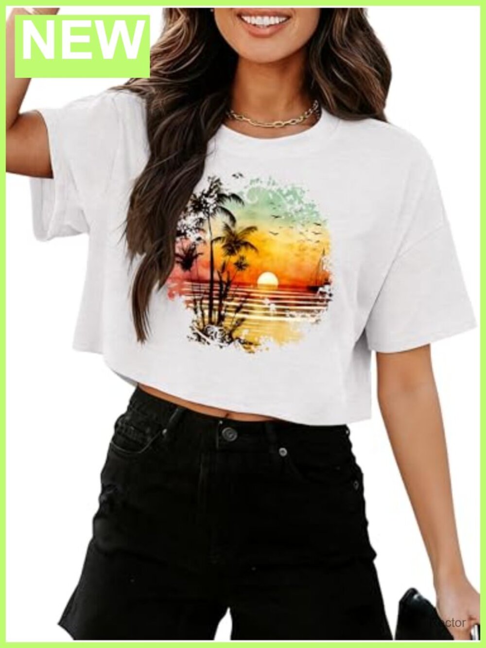 Womens Crop Top Short Sleeve Graphic Tee Cute Summer Beach T Shirt
